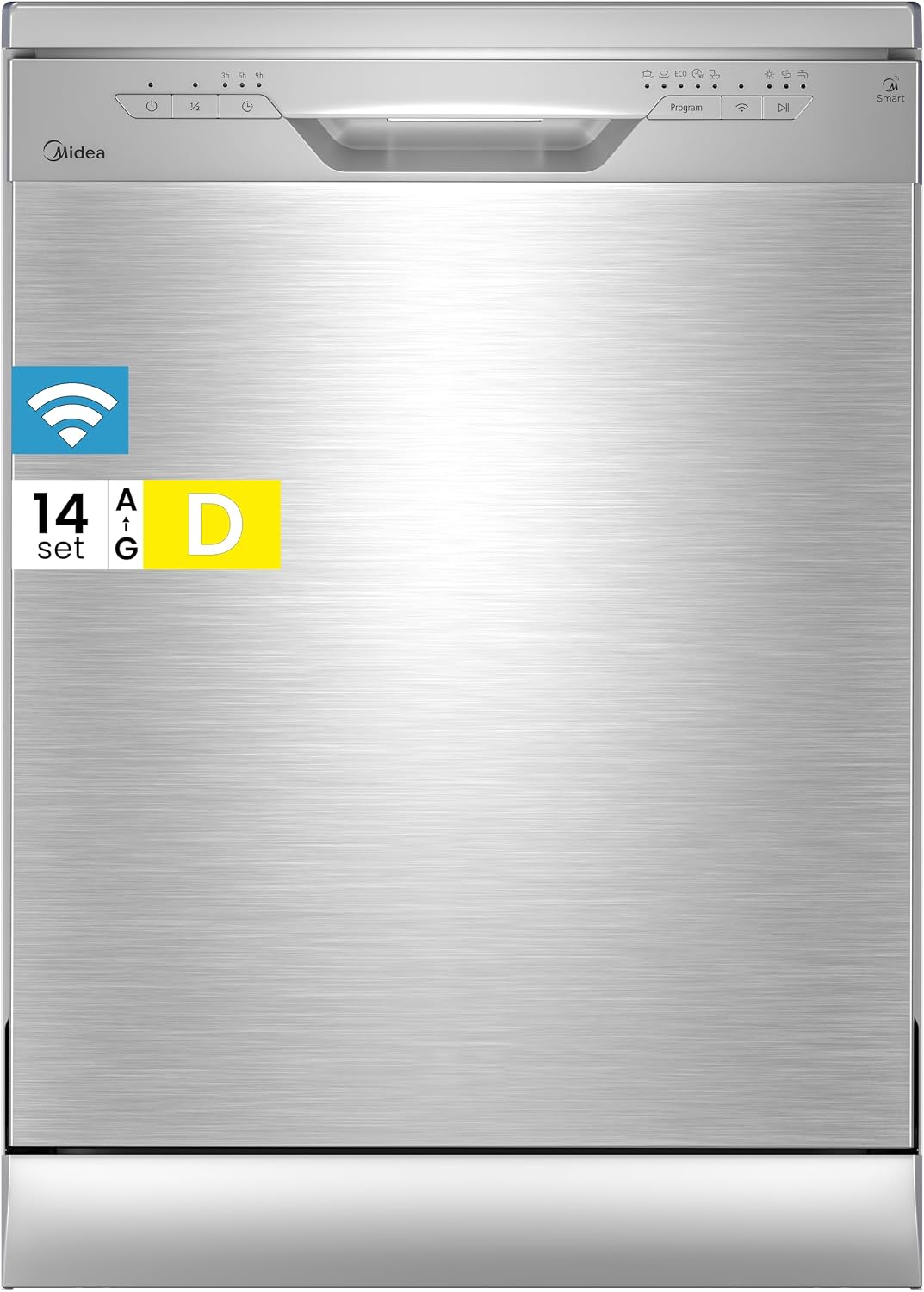 Midea SF 3.60N PRO Geschirrspüler 60cm Freistehend und Unterbaufähig, 3/6/9h Startzeitvorwahl, 47 dB, Spülmaschine mit WLAN, 14 Maßgedecke, Silber