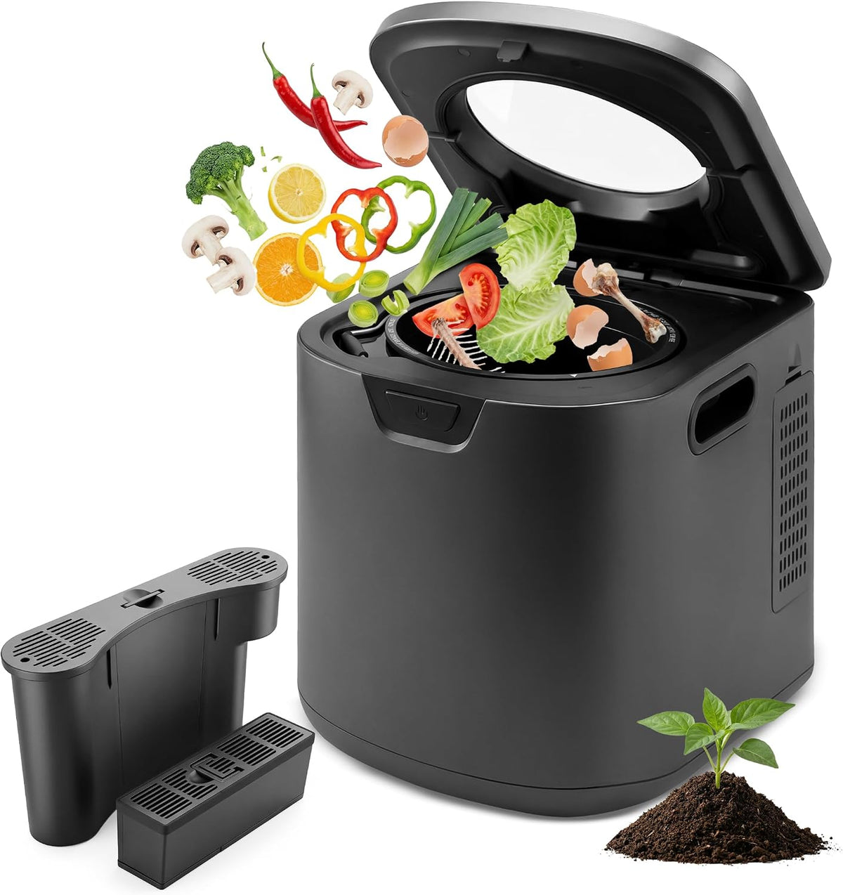NutriChef Elektrischer Küchenkomposter, intelligenter Komposter mit 2 geruchlosen Kohlefiltern, elektrischer Komposteimer für den Innenbereich, klein