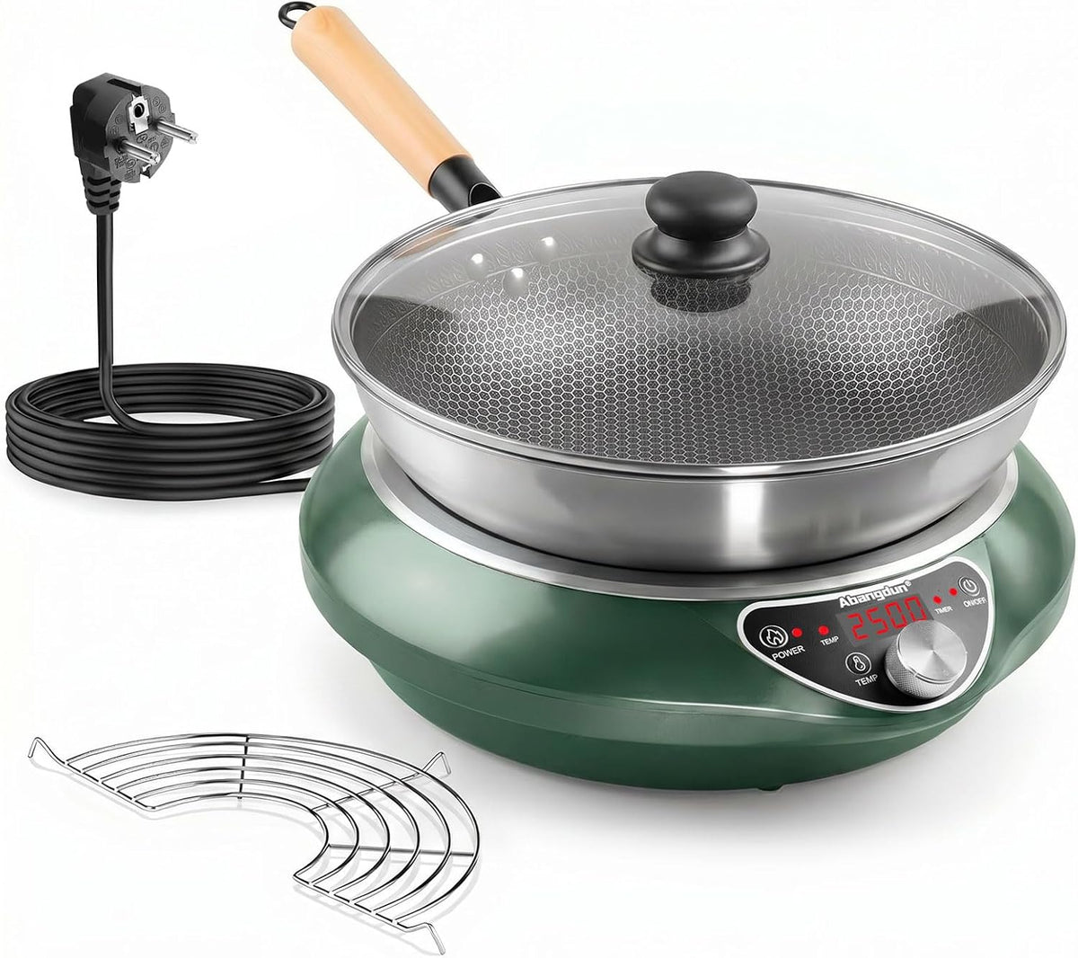 Induktionskochplatte mit Wok, 200W-2500Watt, 190-275V, 2500W Induktionskochfeld 1 Platte Kochplatte Induktion mit 16 Leistungsstufen, 18-Stunden-Timer