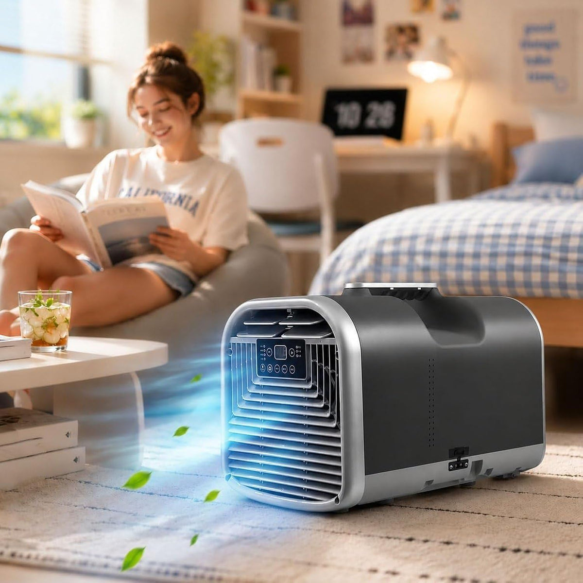 Tragbare Klimaanlage 5100 BTU 4-in-1, Kühlen Entfeuchten Ventilator Schlafmodus mit Fernbedienung Touch-Bedienung und 3 Lüfterstufen für Zuhause