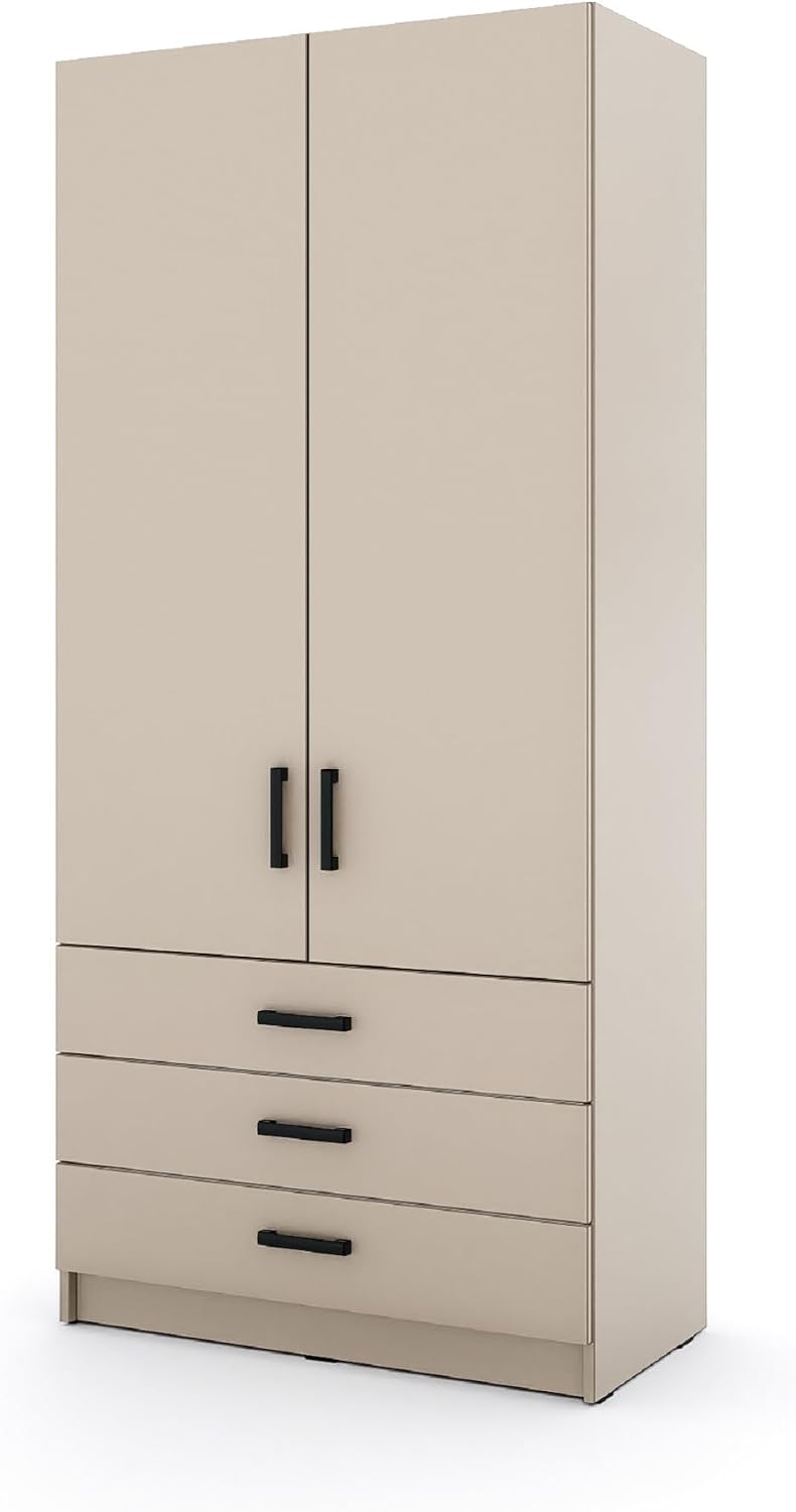 Kleiderschrank Sigma 90 cm breit mit 2 Drehtüren und 3 Schubladen Korpus in Kaschmir Schlafzimmerschrank Kinderzimmerschrank Systemschrank