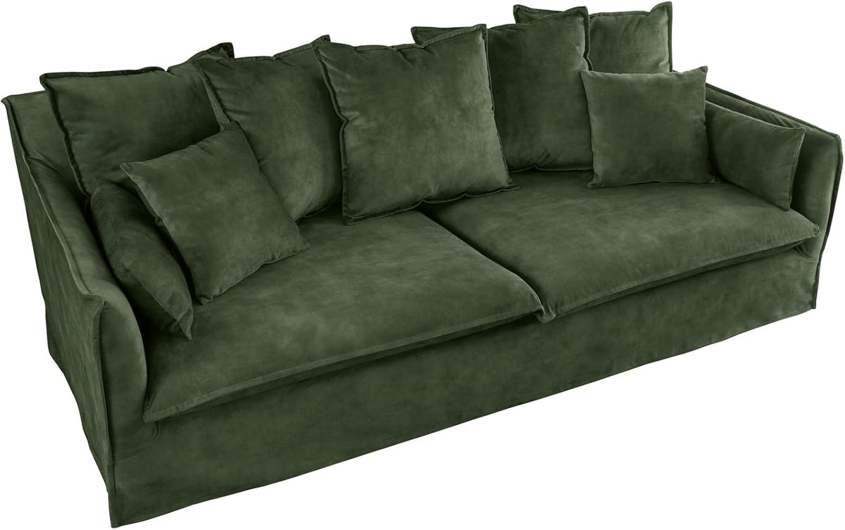 3-Sitzer Sofa HEAVEN, 200cm, dunkelgrün, Samt, Federkern Hussensofa