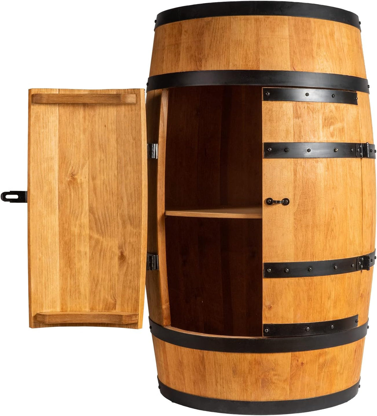 CREATIVE COOPER Weinfass Stehtisch mit Tür, Fassbar minibar 80Cm High (Eiche), Fass bar mit Tür, Alkoholschrank Flaschenregal Holz Regale, Holzfass