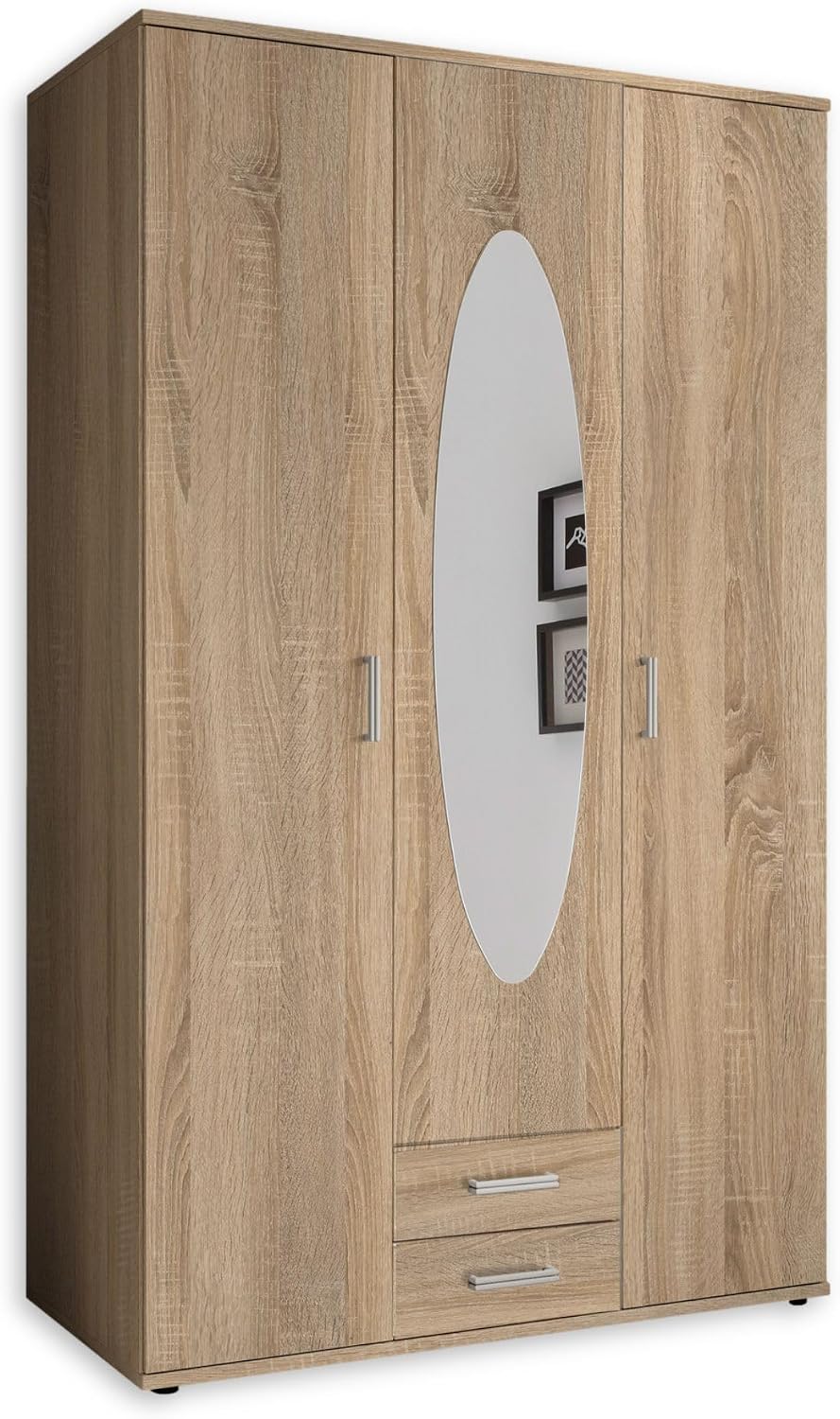 Stella Trading Eleganter Kleiderschrank 3-türig mit viel Stauraum, 120 x 195 x 55 cm (B/H/T)