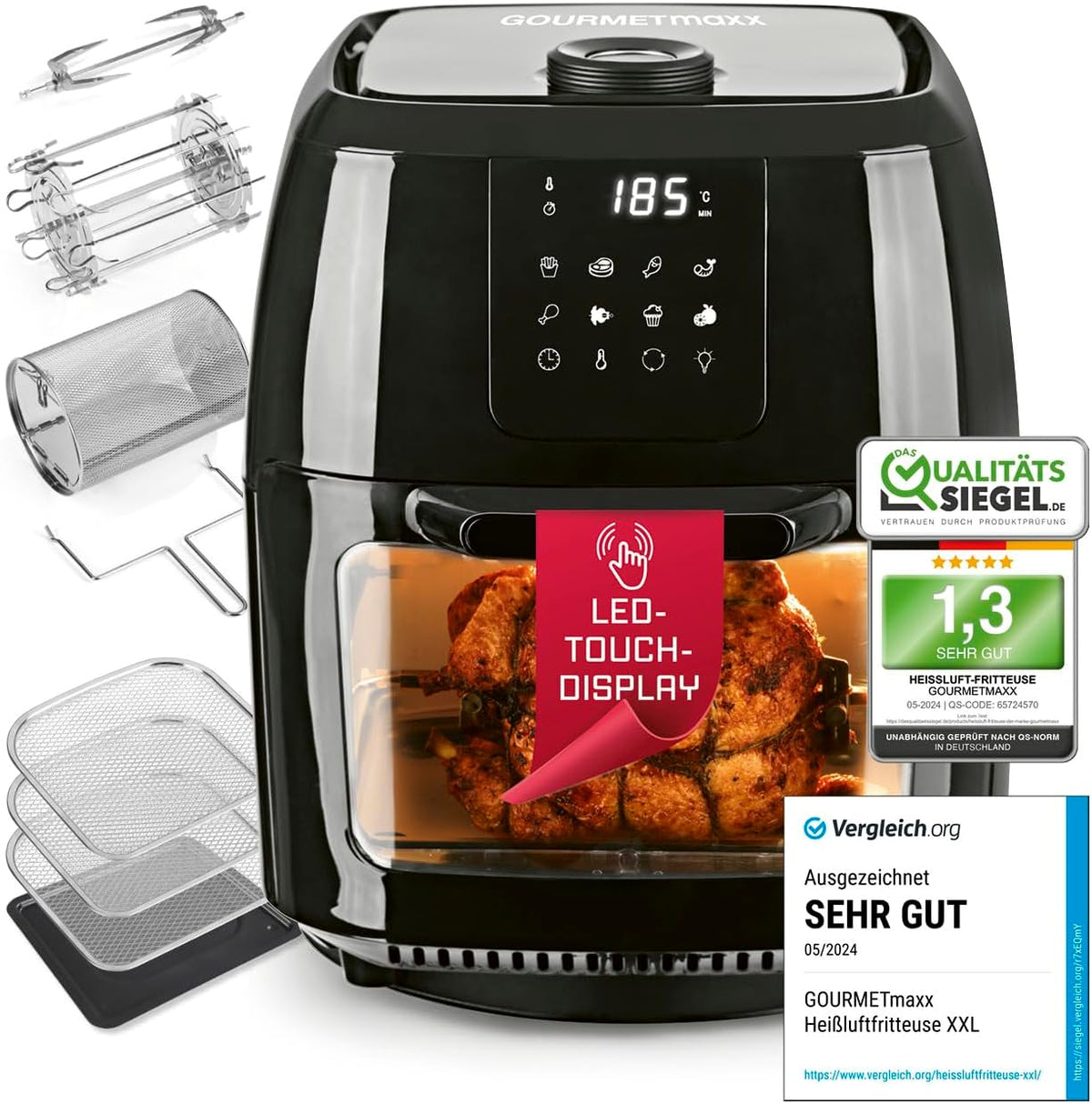 GOURMETmaxx Digitale Heißluftfritteuse XXL, 9L Ofen