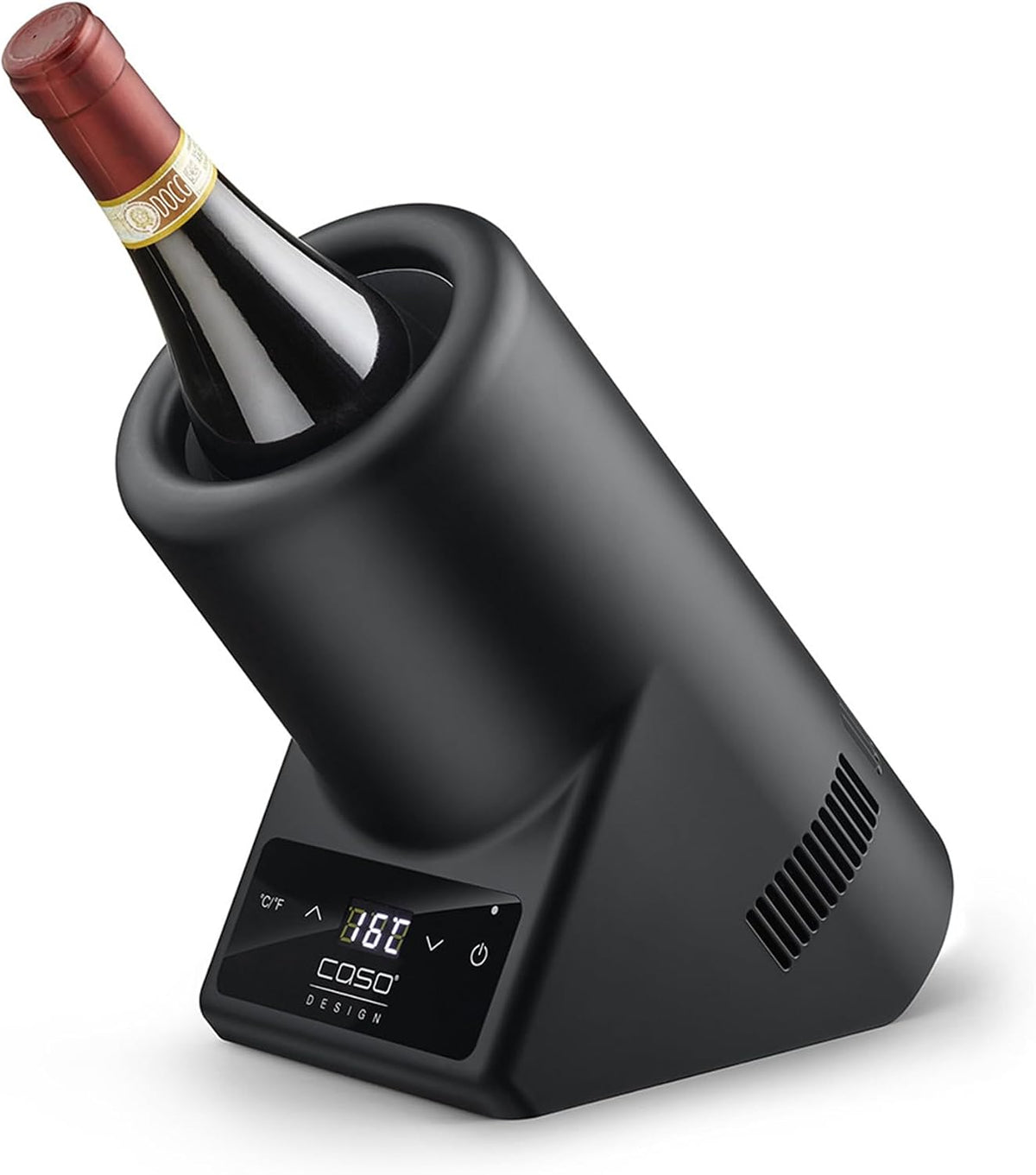 CASO VinoCase Black, etc. / Temperatur 5-18°C/für Flaschen bis 9 cm Ø/Getränkekühler/Leise im Betrieb, Weinkühler für eine Flasche Wein, Champagner