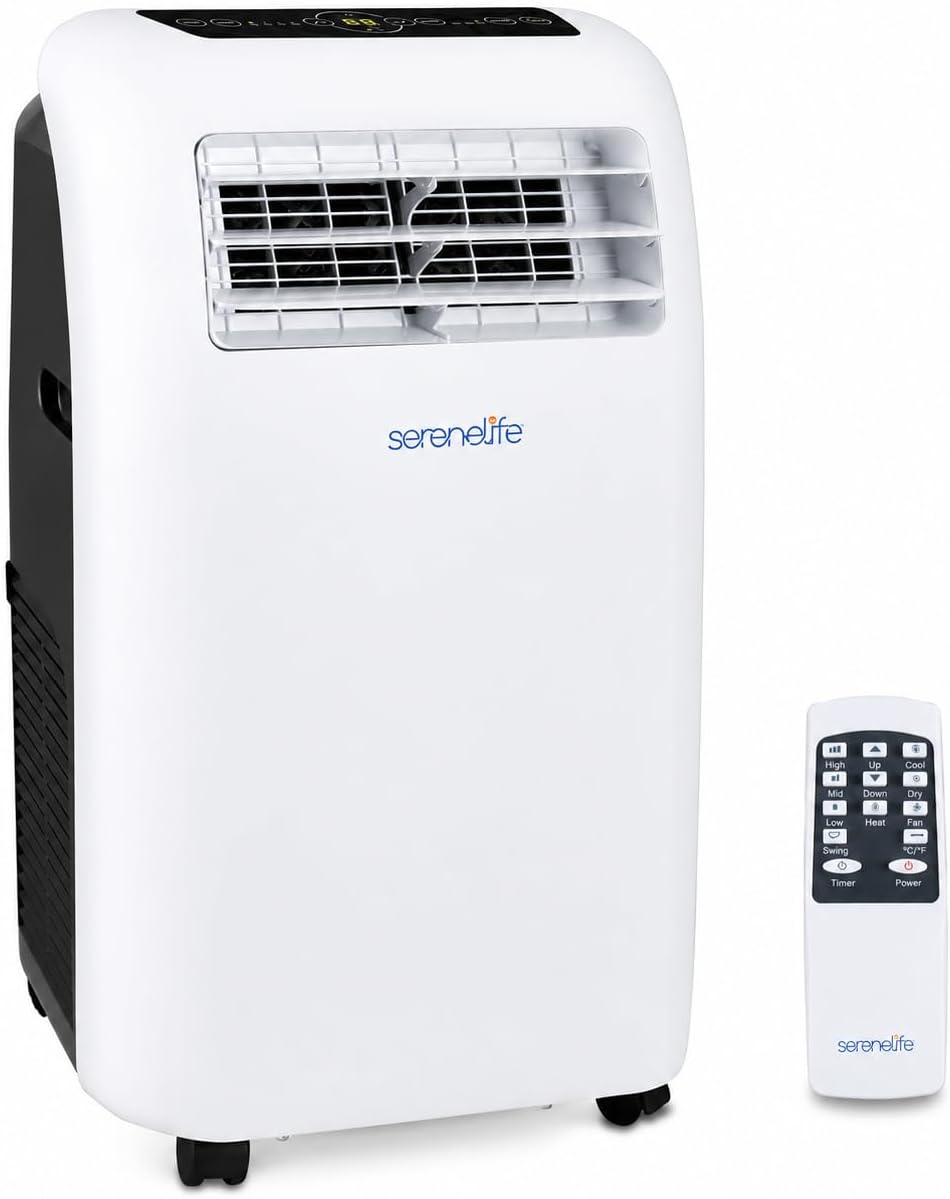 SereneLife Mobile Klimaanlage 3,5 kW 12000 BTU, Leise 42 dB Klimagerät mit Entfeuchter, Klimaanlage mit Heizfunktion, Für Zimmer bis 37 m², Lüfter