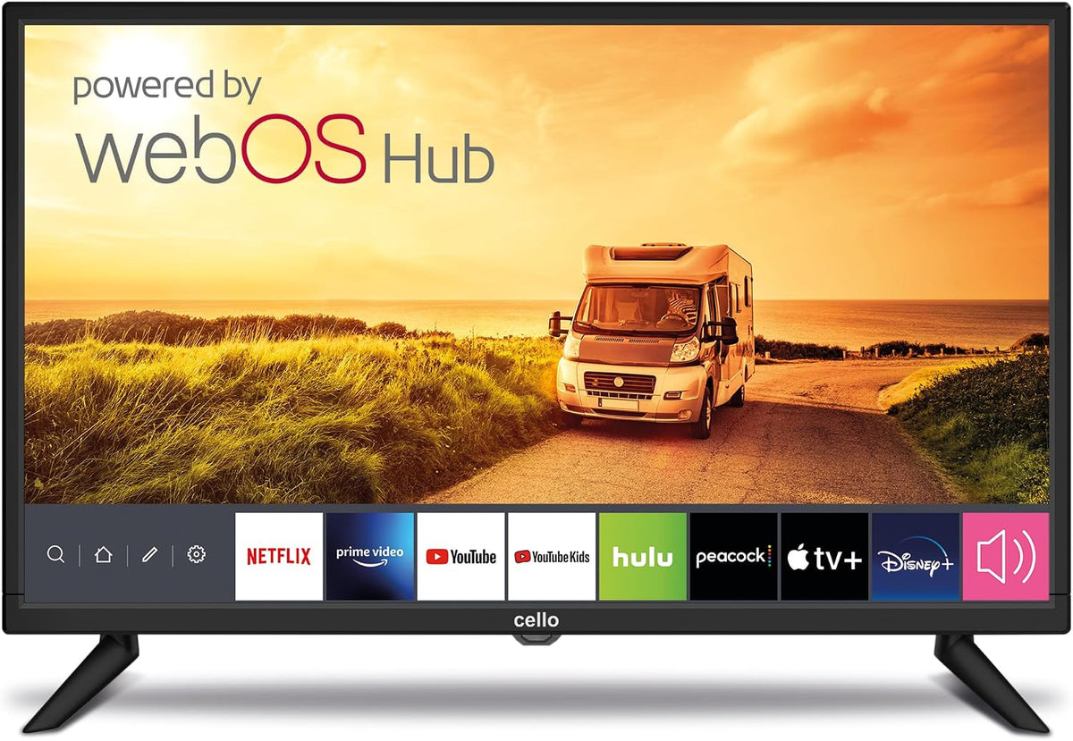 Cello 24-Zoll 12-Volt Smart-Camping-Fernseher, Mit LG WebOS, Ausgestattet mit HDMI-Anschlüssen, Triple Tuner, Bluetooth, Disney+, Netflix, Apple TV+