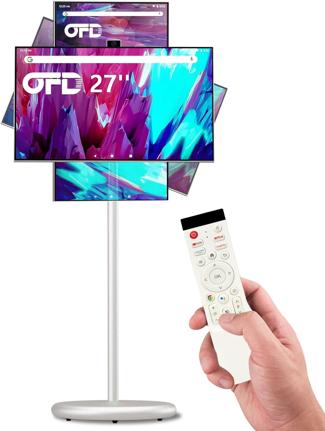 OFD 27' FHD Smart Portable TV, Rolling TV mit Rädern,6GB + 128GB Android 15
