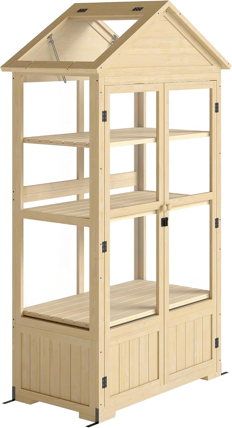 Outsunny Frühbeet aus Holz, 100 x 56,5 x 178 cm Natur, Abschließbar
