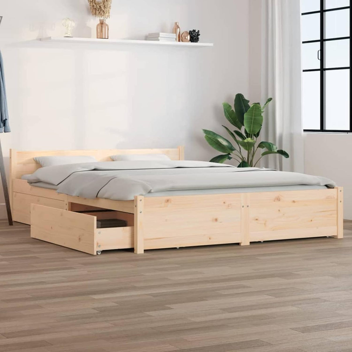 Bett 120x200 mit Stauraum Holz Bett mit Schubladen Stauraumbett mit Kopfteil & Lattenrost Doppelbett Bettkasten Jugendbett Holzbett Bettrahmen