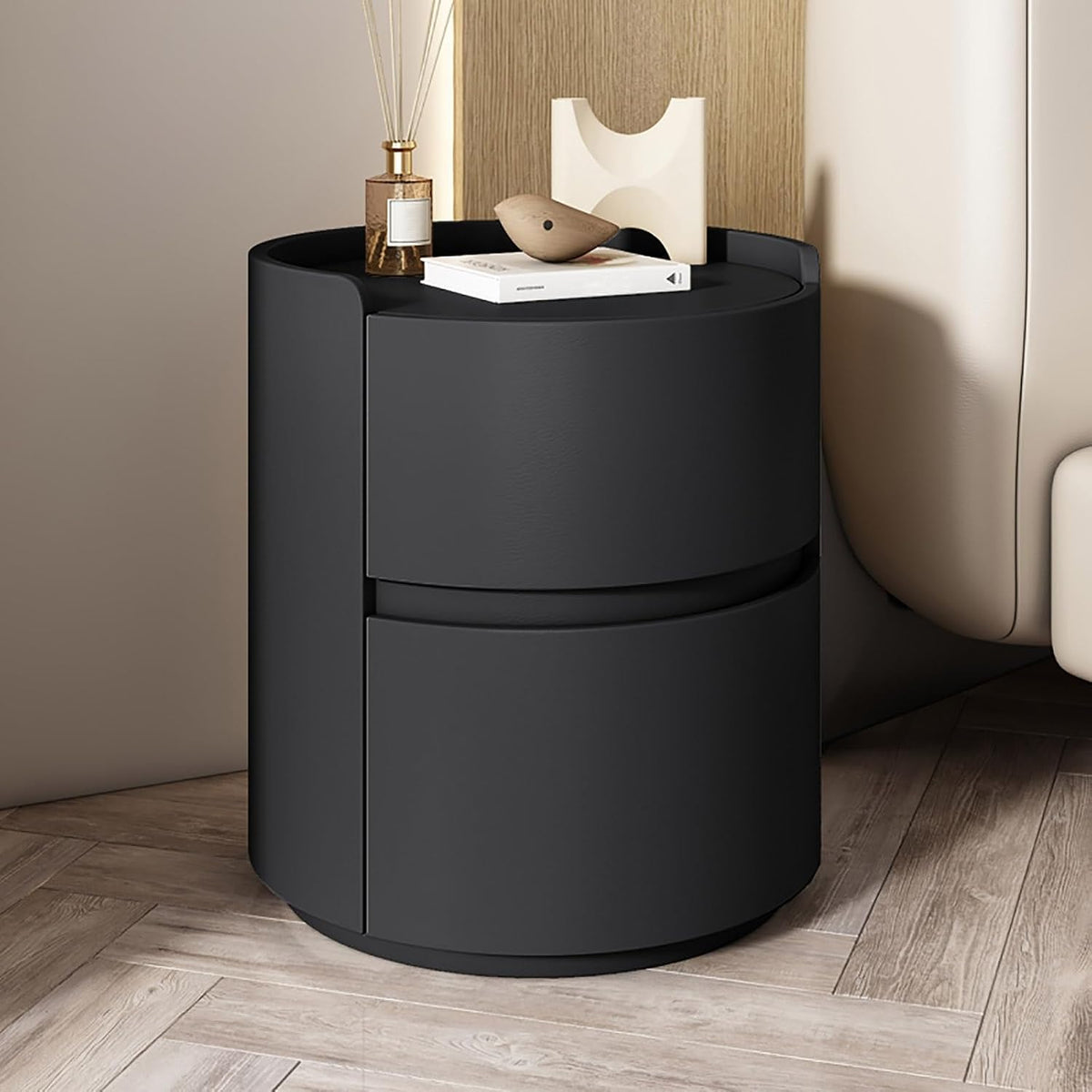Moderner Minimalistischer Schlafzimmer-Nachttisch Aus Massivem Holz in Weiß, Kommode, Runder Nachttisch Mit Aufbewahrungsschubladen