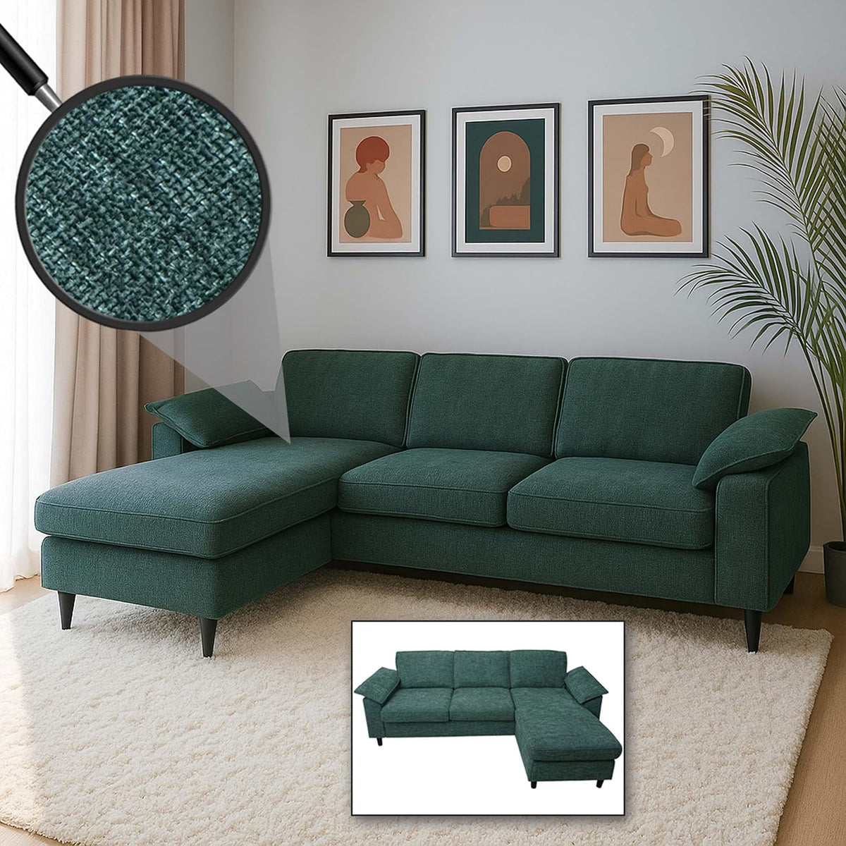 Mendler HWC-O71 Sofa-Garnitur 84x229x140cm, grau-grün