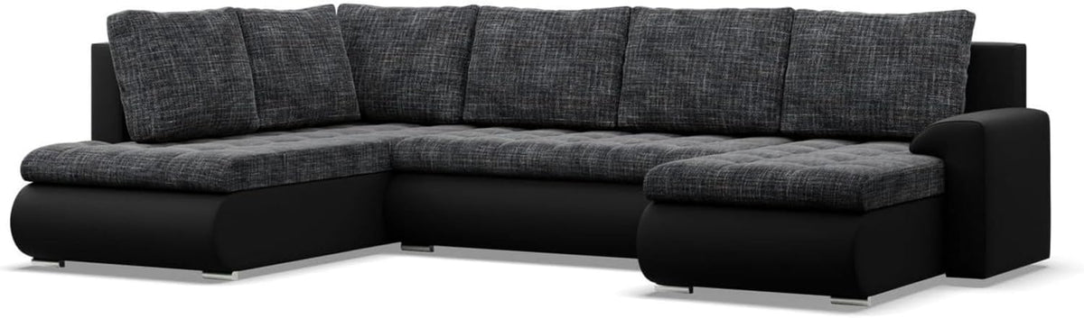 Mebligo, Sofa Wohnzimmer, Ecksofa mit Schlaffunktion und 3 Bettkasten FORESTA 300x89x200 (BxHxT) Dunkelgrau + Schwarz, Ottomane Links Eckcouch