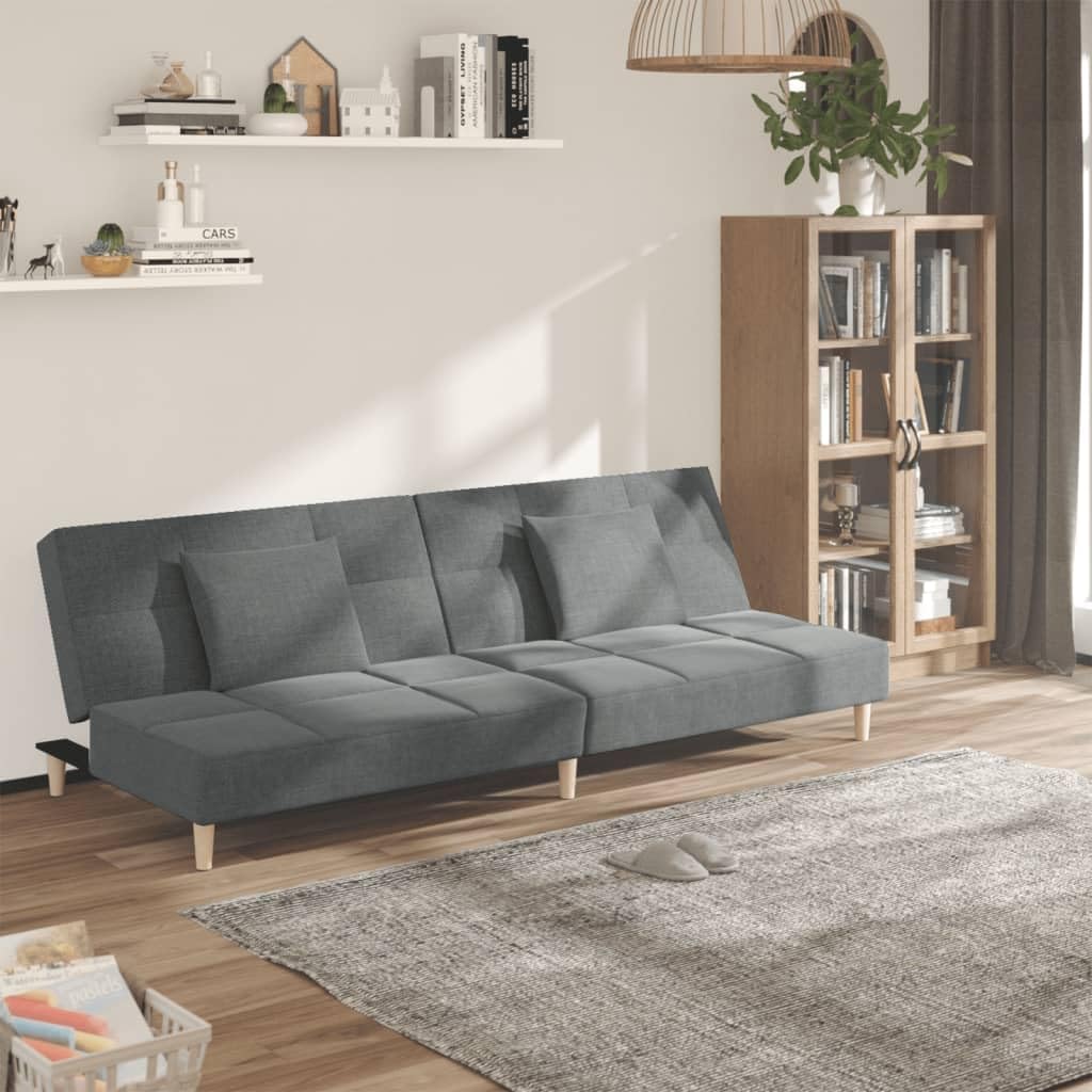 Schlafsofa 2-Sitzer mit 2 Kissen Dunkelgrau Stoff, vielseitiges Gästebett für Wohnzimmer, mit Stauraum, für kleine Räume, Lounge und Gästezimmer