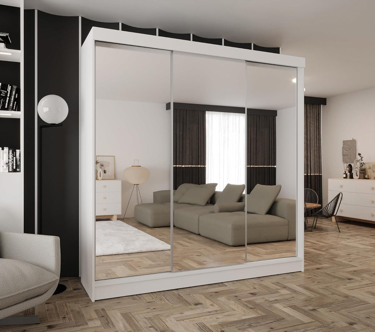 Kleiderschrank mit Spiegel und Schiebetüren Weiß 180x205 cm
