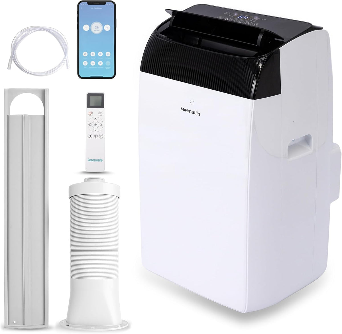 SereneLife Klimaanlage mit Abluftschlauch- Mobil, 3-in1- Kühlen Entfeuchten Venitlieren, 14000 BTU WLAN, Klimagerät mit Fensterkit, LED display