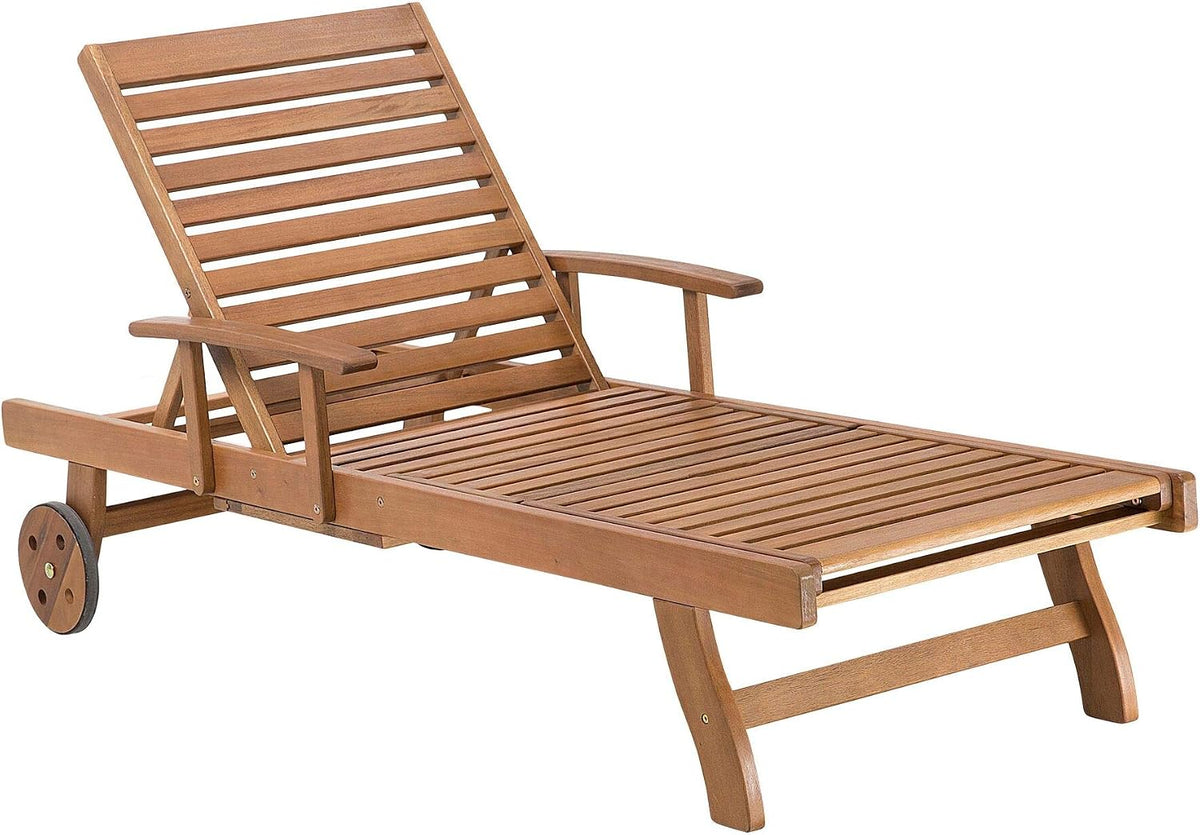 Moderne Sonnenliege mit Rädern aus hochqualitativem Akazienholz Hellbraun Java